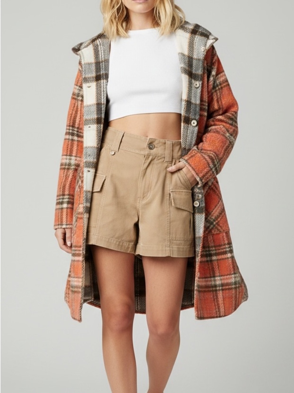 Blank NYC Reversible Plaid Orange & Tan Oversized Shacket